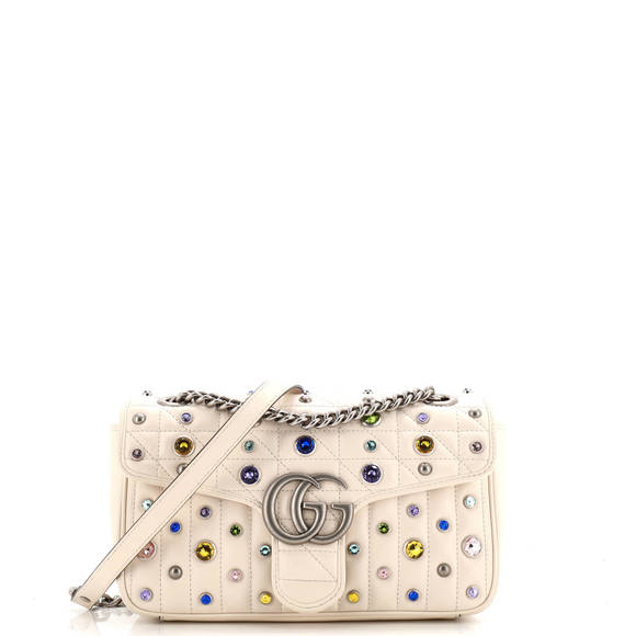 Gucci Small GG Marmont Flap Bag Embellished Matelasse Leather - Picture 1 of 5